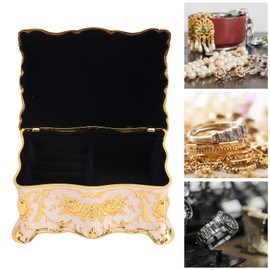 Vintage Metal Jewelry Box Small Trinket Jewelry Storage Box, Vintage Rectangle Trinket Jewelry Box Treasure Chest Box Jewelry Decorative Box Women Girls (Gold White)