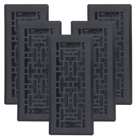 Sierra Grates 4" x 10" Oriental Design Floor Register in Cast Iron Black Finish with Air Filter - Vent Covers for Home Floor- Decorative Air Vent Covers- 4” x 10” (Duct Opening) - Case of 5