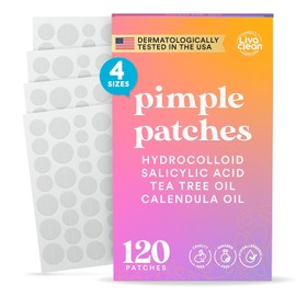 Livaclean 120 CT Pimple Patches for Face w/ Salicylic Acid, Tea Tree & Calendula Oil - Four Sizes Zit Dots Acne Patches for Face - Hydrocolloid Patch Pimple Patch Invisible - Acne Dots Zit Stickers