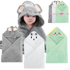 3 Pcs Hooded Baby Towels, Ultra Soft Newborn Towels with Hood, Cute Animal Design Absorbent Baby Bath Towels for Newborn Boys and Girls, 80x80cm