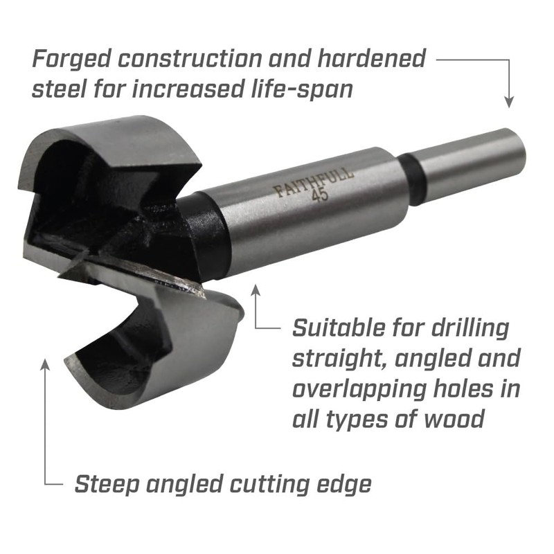 Faithfull FAIFOR45 Forstner Bit for Hardwood, Softwood, Drilling, Boring, Straight,