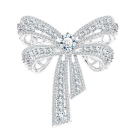 KristLand Fashion Winter Wedding Holiday Ribbon Bow Brooch with Sparkling Cubic Zirconia Stone Bridal Filigree Scarf Brooch Pin Party Christmas Birthday Gift for Women Ladies, Metal