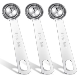 Ouligay 3Pcs 1 Teaspoon 5mL Single Measuring Spoon Tablespoon Stainless Steel Individual Measuring Scoop, Short Handle Metal Measure Spoons Only