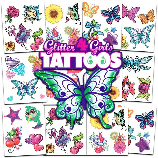 Crenstone Glitter Tattoos ~ 50 Dazzling Designs ~ Hearts, Butterflies, Flowers, and More!