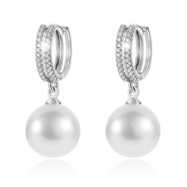 Pearl Earrings for Women 14K Gold Plated Hypoallergenic Pearl Earrings 5A Cubic Zirconia Dangle Earrings Elegant Jewelry (4-Silver)
