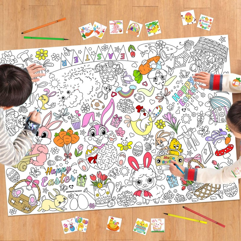 HOWAF Paper Tablecloth for Colouring Easter, Colouring Tablecloth Easter Colouring