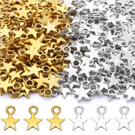 Inbagi 200 Pieces Star Pendant Mini Star Charms Alloy Dangle Star Shape Charm Dangle Making Charms for DIY Jewelry Making and Crafting, 8 x 10mm(Gold, Silver)
