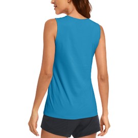 MAGCOMSEN Women Sleeveless Workout Shirts Muscle Tank Tops Athletic Dry Fit Rash Guard Moisture Wicking Blue Green L