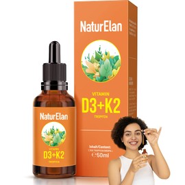 NaturElan Vitamin D3 K2 High Dose Drops - 50 ml, 1000 IU Vitamin D3 per Drop, Vegetarian, No Additives, Produced in Germany