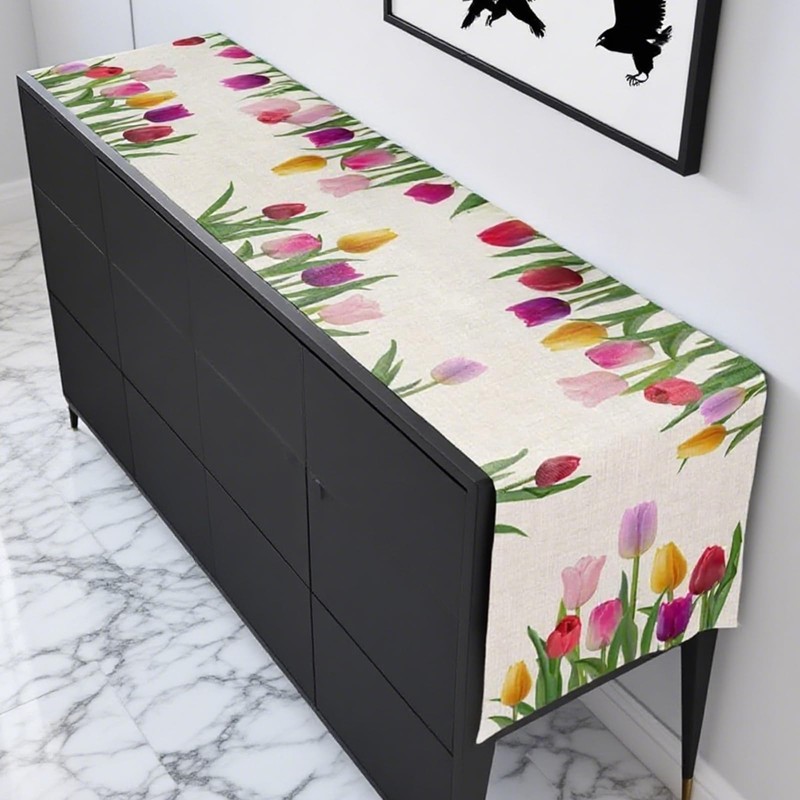 Fsahiuf Tablecloth, Table Cloth, Table Runner, Tulip Pattern, Spring Decoration,
