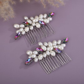 Teyglen Pearl Wedding Hair Comb Simple Rhinestone Pearl Hair Piece Bride Headpiece Bridal Crystal Pearl Hair Comb Elegant Hair Accessories for Women (Colorful)