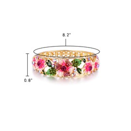 EleQueen Women's Gold-tone Austrian Crystal Enamel Flower Leaf Bangle Bracelets Pink Color