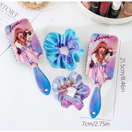 Hair Brush and 2 Scrunchies Set Inspired Detangling Brush and Hair Ties,Detangler Brush with Soft & Flexible Bristles for All Hair Types for Women & Girls (pink)