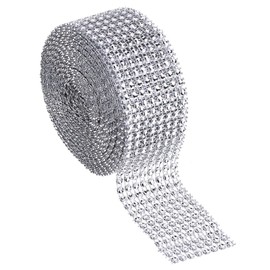 8 Row 10 Yard Acrylic Rhinestone Dismond Ribbon Roll, Sparkling Diamond Mesh Wrap Roll for Wedding Cakes, Birthday Decorations, Shower, Party Supplies, Arts and Crafts (Silver)