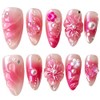 Handmade Press On Nails, Medium Almond Shape, Pink Aurora Cotton