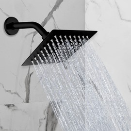 COMVIDA Cabeza de Ducha de Lluvia Negro Mate de Alta Presión, Regadera Cuadrada de Acero Inoxidable de 6 Pulgadas, Cabezal de Ducha de Lluvia Ultrafina con Montaje Fijo para Baño, CV-50016-N