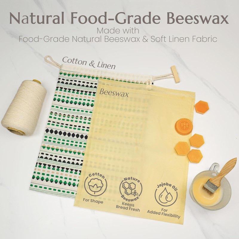 JACYAO'S Reusable Beeswax Bread Bags for Homemade Sourdough, 2 Pack