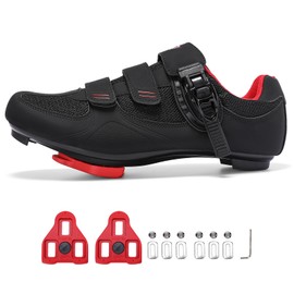 SoleEase Womens Mens Cycling Shoes Compatible with Peloton Bike & SPD Indoor Road Riding Biking Bike Shoes with Delta Cleats Included (45, Black&Red)