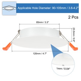 PATIKIL 120mm / 4.7" Diameter Metal Ceiling Hole Cover Plate, 2 Pcs Downlight Hole Trim Wall Mount Decorative Cap Access Panel for 3.6-4.2inch Round Ceiling and Wall Openings, Matte White