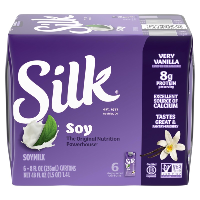 Silk Shelf-Stable Soy Milk Singles, Very Vanilla, Dairy-Free, Vegan, Non-GMO