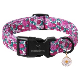 Maca Bates Spring Purple Floral Dog Collar for Dogs with Pretty Daisy Charm and Safety Bcukle Adjustable Durable Soft Basic Collars for Extra Small Dog
