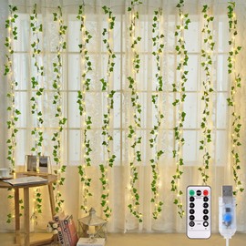 JMEXSUSS Vines Lights for Bedroom, 200 LED Vines Fairy Lights, Artificial Ivy Leaf Light for Wall Curtain Wedding Party Indoor Decor, 6.5ft x 6.5ft with Remote