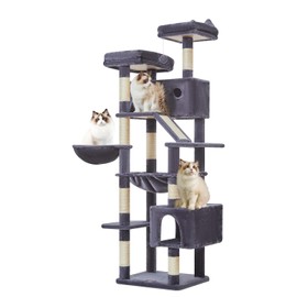 Taoqimiao Cat Tree 71-Inch, Cat Tower for Indoor Cats Large Adult, Multi-Level Large Cat Condo, 8 Sisal Scratching Posts, Metal Frame Cozy Hammock, Scratch Board, 2 Top Perches, Smoky Gray MS026LG