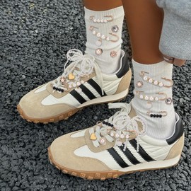 BABORUI BABORUI 30Pcs Charms for Shoe Socks Pearl Bow Brooch Pins Shoe Charms for Sneakers Shoelace Junk Socks Charms Kit Bulk for Womens Shoes DIY Decorations