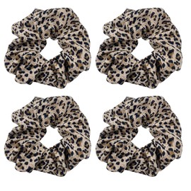 4PCS Big Leopard Print Hair Scrunchies, Large Leopard Hair Band Satin Ponytail Holder Hair Accessories for Women Girls