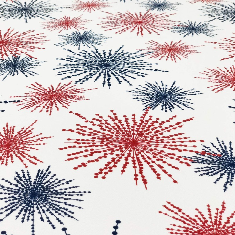 Red White Blue Celebration Fireworks Easy-Care Fabric Tablecloth (60"x84", White)