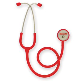 Gima - Klassisches Doppelkopf-Dufono für Erwachsene, Stethoskop mit Edelstahl-Ohrmuschel und Kopfbügel mit doppelter interner Feder, Rot, 32538