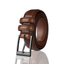 Sportoli Men's Classic Stitched Genuine Leather Uniform Dress Buckle Belt - Amber - Size 42 (Waist 40)