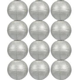 Tmade Pack of 12 20cm Silver Paper Lanterns for Birthday, Baby Shower, Wedding, Party, Garden, Home Decoration