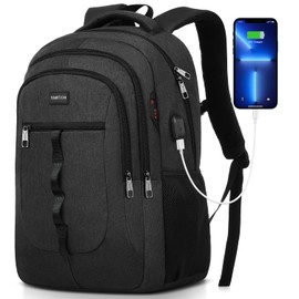YAMTION Black Backpack Men and Women, Unisex School Backpack Teenager for Boys Girls Laptop Backpack School Bag with USB for University School Work Office