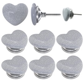ETHNICITI Pack of 6 Heart Grey Crackle 40mm Ceramic Door Knobs Vintage Shabby Chic, Wardrobe Cabinet Cupboard Drawer Interior Furniture Pulls Handles Bedroom Dresser Lounge Kitchen