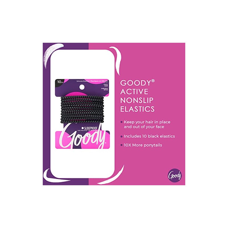 Goody Slide Proof Stayput Black Elastics, 4 mm 10 Count