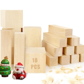 18 pcs Basswood Carving Blocks, 2 Size Whittling Wood Blocks Smooth Surface Carving Wood Unfinished Wood Blocks, Natural Wooden Set for DIY Carving, Shaping, Painting Creative Wood Art Craft