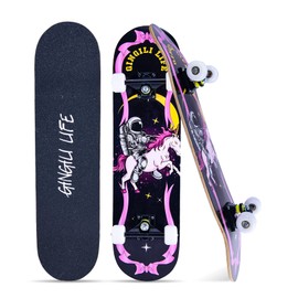 Skull Skateboards for Beginners Kids Boys Girls and Adults,31''x8'',7-Layer Maple,Double Kick Concave,Fascinating Cool,Solid&Durable (Colorful Skeletons 02)