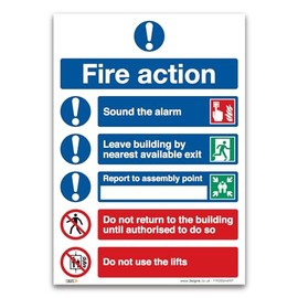 Fire Action Safety Sign – A4 297x210mm Rigid PVC | BS EN ISO 7010 Compliant Fire Emergency Instruction Sign for Walls & Workplaces