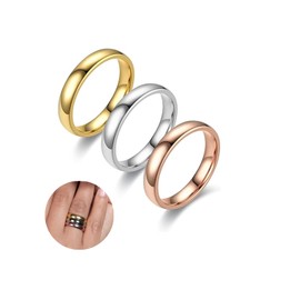 Pack of 3 Rings Gold Silver Rose Gold for Women, 14K Gold-Plated Golden Thumb Ring Set Waterproof Engagement Ring Knuckle Stackable Simple Smooth Finger Ring Gifts for Men and Women Size 52-67,