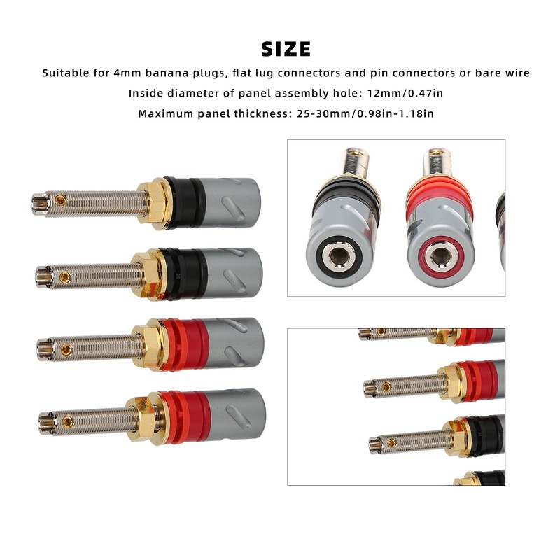 4 Pcs Banana Plug Connector Pure Copper 4mm Rhodium Plating