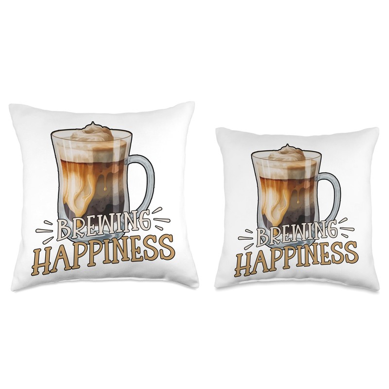 Brewing Happiness Cold Brew Coffee Quote Iced Coffee Throw Pillow