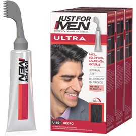 Just For Men Ultra, Tinte para Canas Negro U55 con Cepillo de Fácil Aplicación, 35g. Paquete de 3