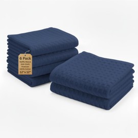LITO LINEN AND TOWEL Premium Cotton Big Waffle Weave Kitchen Dish Cloths, 12 x 12 Inch Ultra Absorbent and Lint-Free Dish Cloth for Kitchen, Fast Drying Dishcloths for Washing Dishes, 6 Pack, Blue