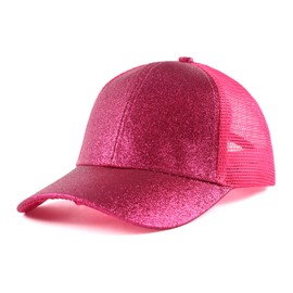 Zsedrut Tolddler Girls Baseball Cap Kids Glitter Trucker Hats Adjustable Summer Sun Hat Mesh Ponytail Caps(Rosered)