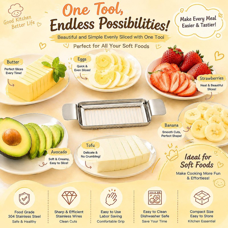 JAYVAR Cheese Slicer and Butter Cutter, 304 Stainless Steel Wire