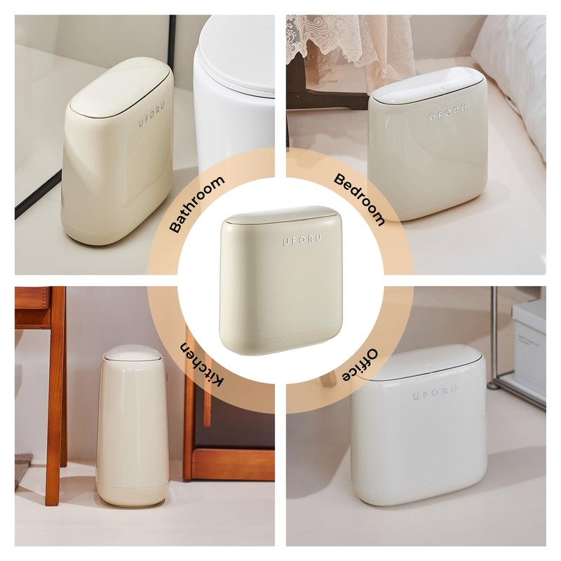 UFORU Bathroom Trash Can, 3.2 Gallon Slim Trash Can with