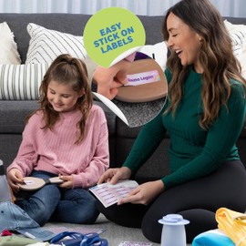 Label Land 45-Pack Custom Label Stickers, 2.5” x 0.7” – All-Purpose Waterproof Labels for Bottles, Food Containers, School Supplies, Gadgets, and More – Dishwasher and Microwave Safe – Solid Blue