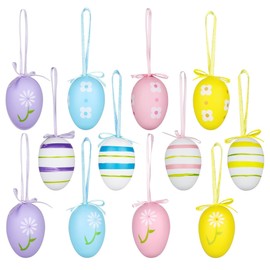 MAIGO 12Pcs Easter Colorful Plastic Hanging Eggs Decorations - Easter Decorations for Boys Girls, Easter Home Decoration for Outdoor Garden, Easter Tree Decorations, Easter Baubles