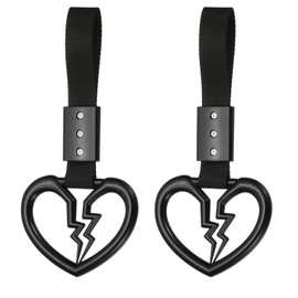 PATIKIL 2Pcs Broken Heart Shaped Car Handle Straps, Car Hanging Accessories Bumper Warning Ring Drift Charm for Auto Decor Interior Exterior Decoration, Black
